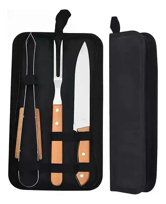 Kit De Churrasco De Conjunto De 3 Peças Aço Inox Com Estojo LD002