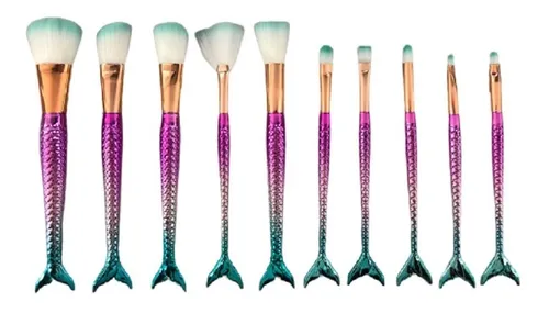 Kit Pincéis De Maquiagem Sereia Com 10 Unidades 2410