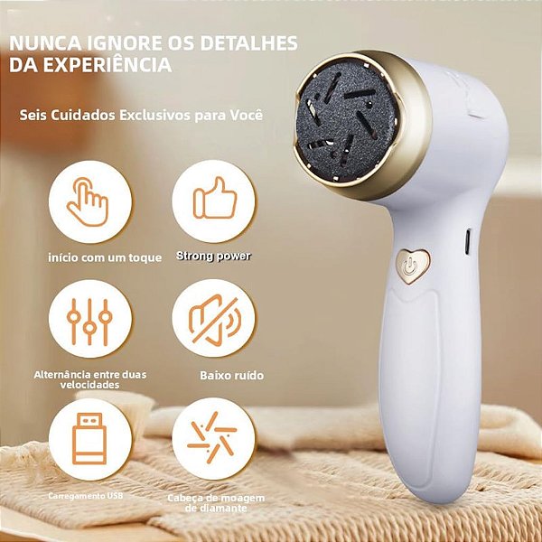 Lixador Elétrico Portátil para Pés – Recarregável via USB, Remove Calos e Rachaduras com Eficiência