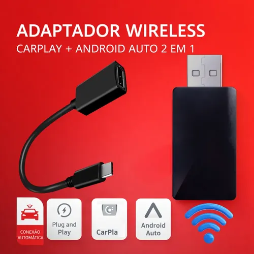 Adaptador Carplay Sem Fio - IOS e Android Auto - 2 Em 1  Tomate MT-189