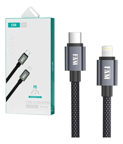 Cabo Usb-c Para Lightning 1,2m Ultra  Rápido Metal  FCA-2201 -FAM
