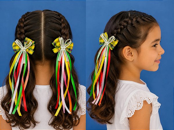 Mini Laço Presilha Listrada Para Cabelo Festa Junina 2206