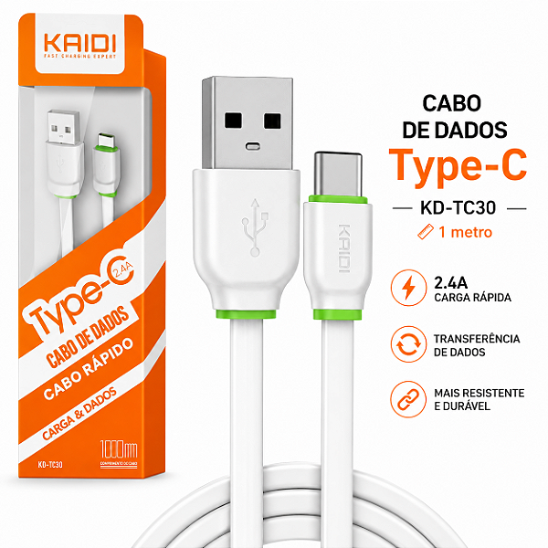 Cabo Carregamento USB para Tipo C 1m Kaidi KD-TC30