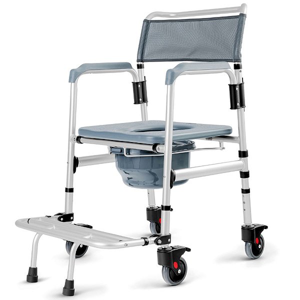 Cadeira De Banho Para Idoso Com Rodas Dobrável Higiênica Até 135kg com Comadre Hidrolight