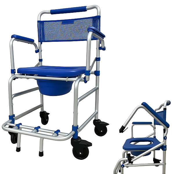 Cadeira de Banho Dellamed D55 para Idoso Dobrável Alúminio Braço Rebatível Sanitária Higiênica + Coletor