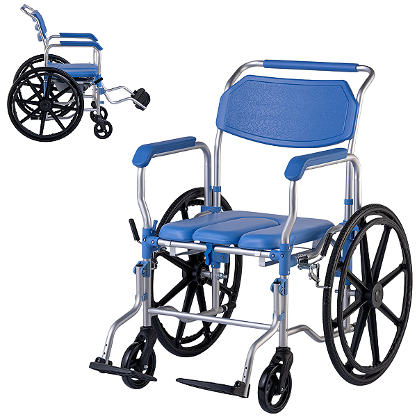 Cadeira De Banho Cadeirante Ativo Com Rodas Dobrável Higiênica Até 150kg com Comadre Idoso - Dellamed