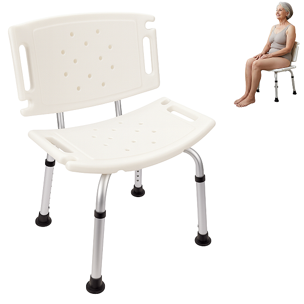 Banqueta de Banho Ajustável com Encosto Até 100KG - Supermedy