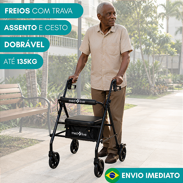 Andador com Rodas Dobrável Até 135 Kg - Medicinal Live Well