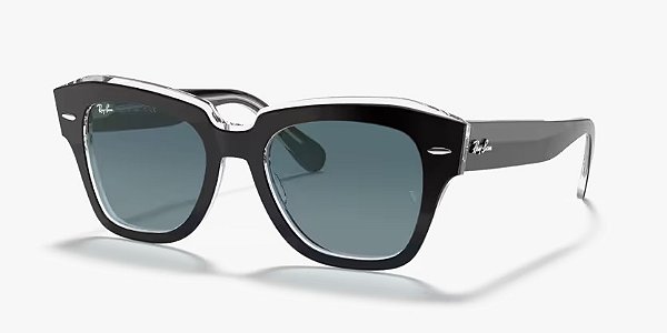 Óculos de sol Ray-Ban State Street RB2186-52-12943M Preto sobre transparente lentes Azul degradê