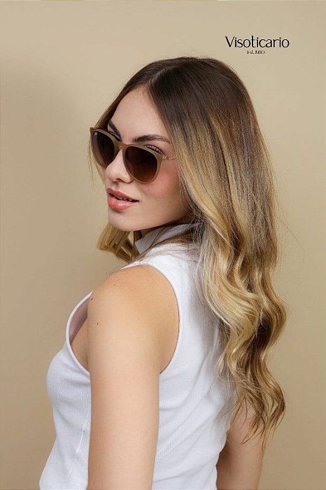 Óculos de sol Ray-Ban Erika RB4171-54-681413 Bege emborrachado lentes Marrom degradê