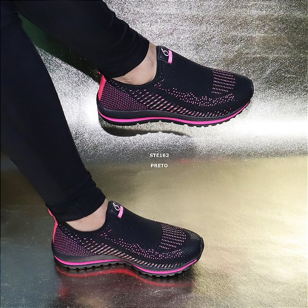 Tênis Meia STE162 Salete de Moda Feminina cor Preto Pink