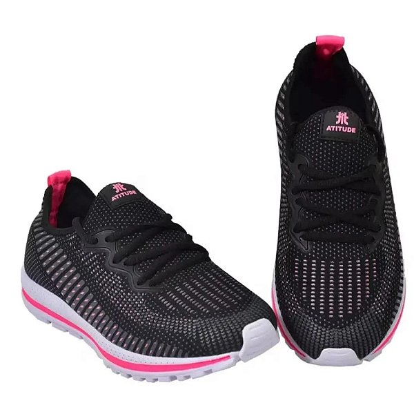 Tênis Meia Atitude de Moda Feminina cor Preto Pink