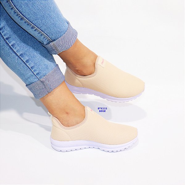 Tênis Meia STE222 Salete de Moda Feminina Bege