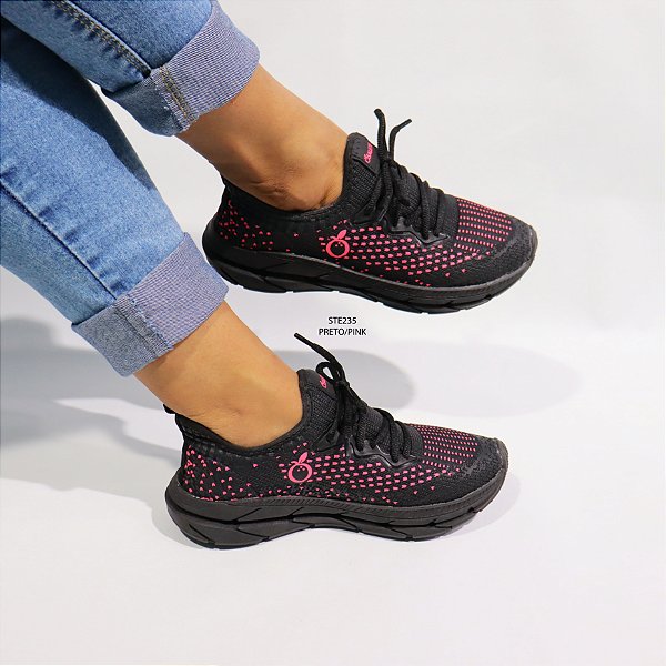 Tênis Meia Salete com Cadarço STE235 Preto/Pink