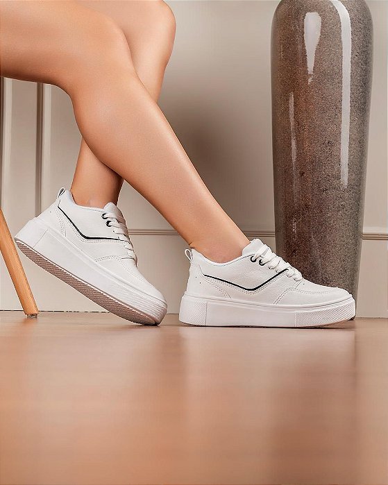 Tênis Conforto Alto Feminino Branco Preto