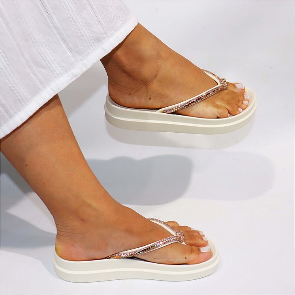 Papete STE236 Salete Off White Strass Chaton Cabedal