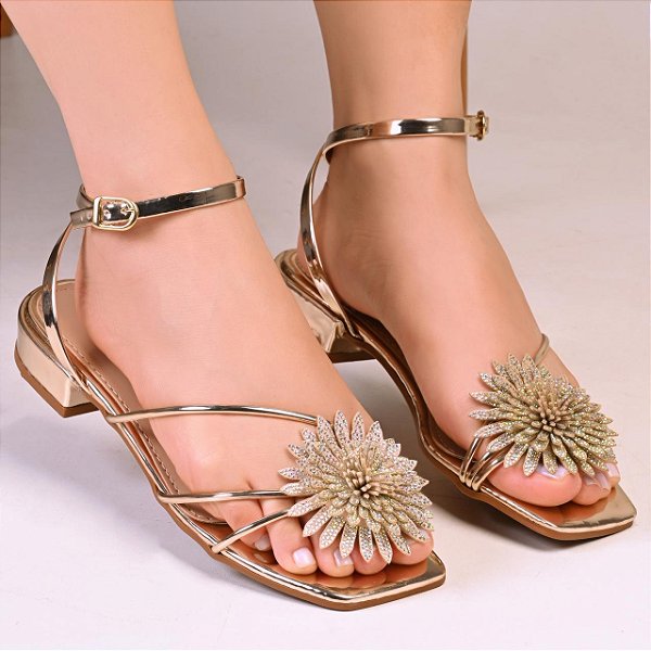 Sandália Saltinho Cobre Metalizado Cromado