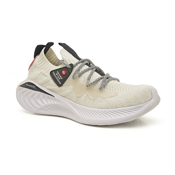 Tênis Masculino Bege de Alto Conforto Solado de E.V.A para Caminhada Academia