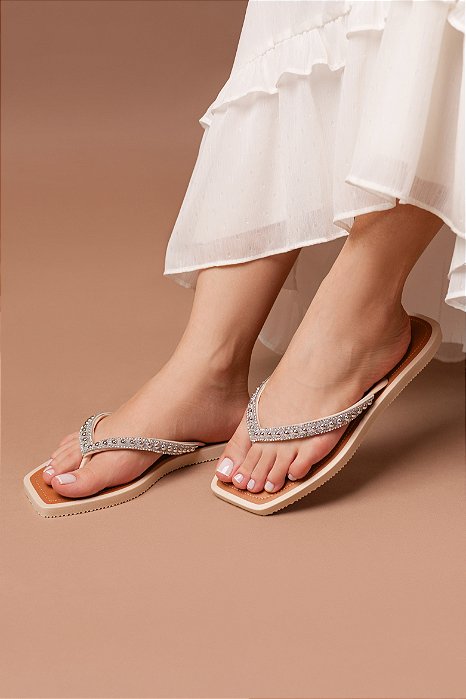 Chinelo STE254 Salete com Strass e Meia Pérola Cristal