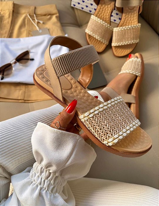 Sandália Rasteira Confort Essência Mulher Bege