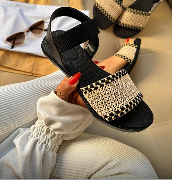 Sandália Rasteira Confort Essência Mulher Preto