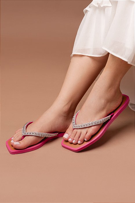 Chinelo STE254 Salete Pink com Strass e Meia Pérola Cristal
