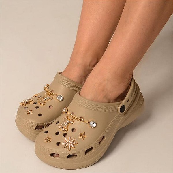 Babuche de EVA Com Bottons Leve Macio e Confortável Bege