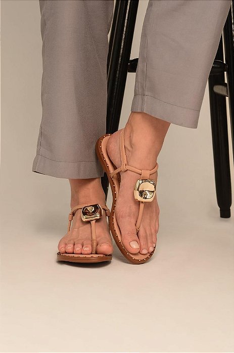 Sandália Rasteira 555 Nude com ABS Ouro Light