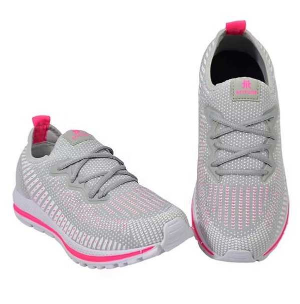 Tênis Meia Atitude de Moda Feminina cor Cinza Pink