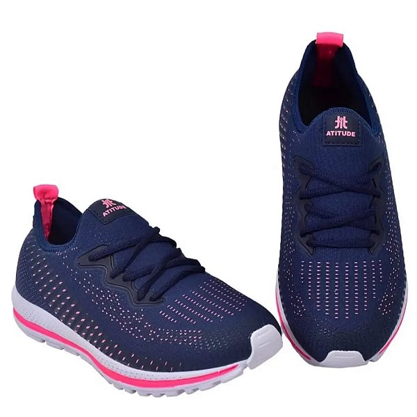 Tênis Meia Atitude de Moda Feminina cor Marinho Pink