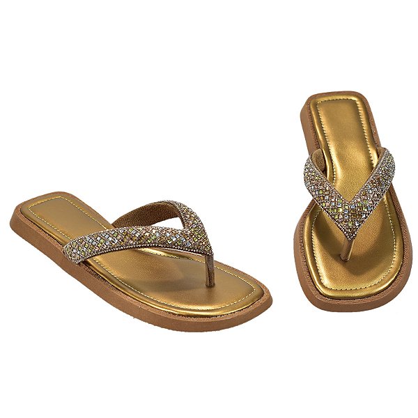 Flat Patrícia Santos Ouro Metalizado com Strass