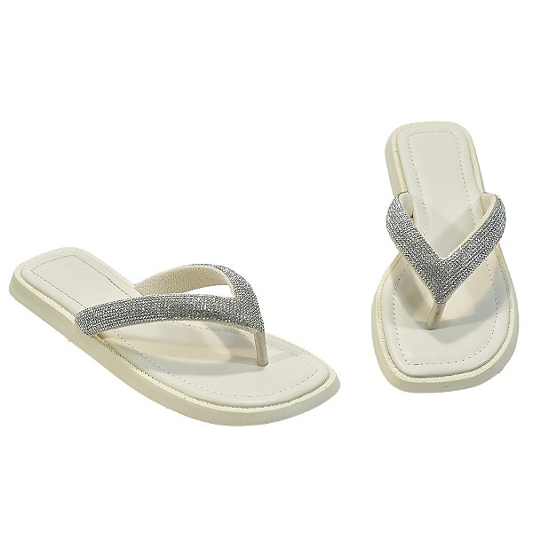 Flat Patrícia Santos Off White com Strass