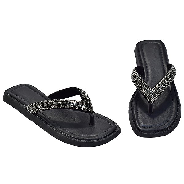 Flat Patrícia Santos Preto com Strass