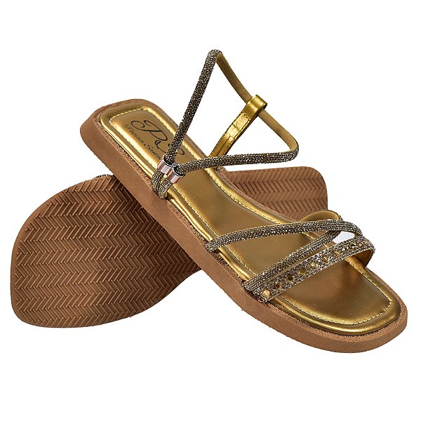 Flat Patrícia Santos Ouro com Strass Calce Fácil