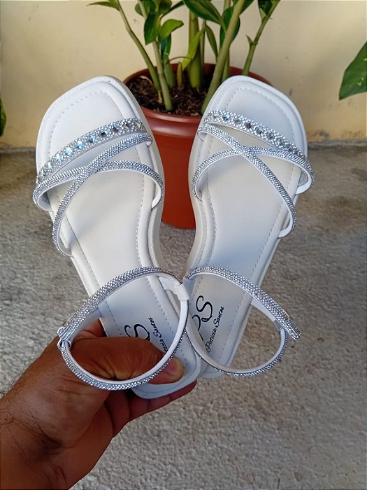 Flat Patrícia Santos Off White com Strass Calce Fácil