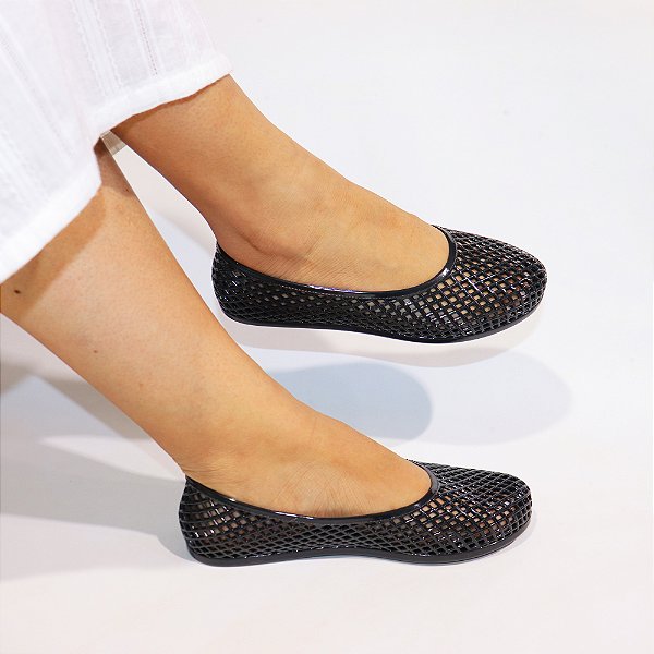 Sapatilha Feminina Injetada Tela Vazada Preto Salete