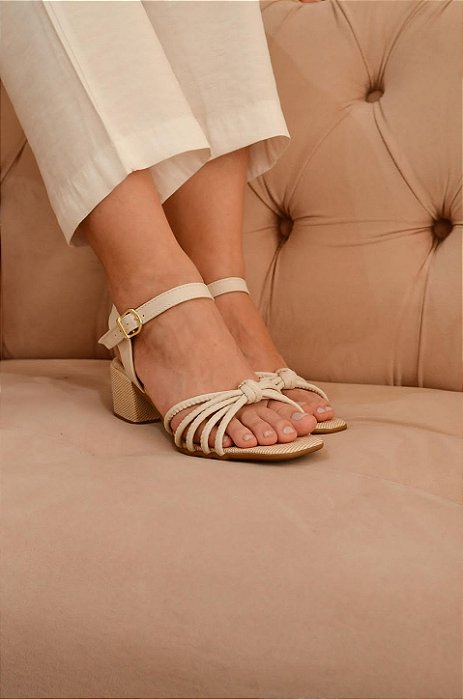 Sandália de Moda Feminina Salto Bloco Off White 444