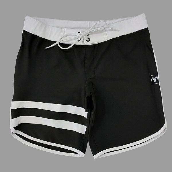 Bermuda Men's Physique Curta Preta com Branco e Listras