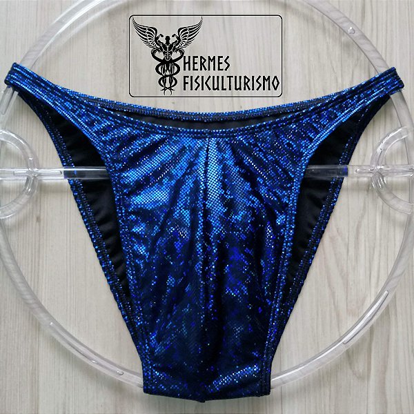 Sunga Bodybuilder Azul com Preto Holográfica - Corte Tradicional
