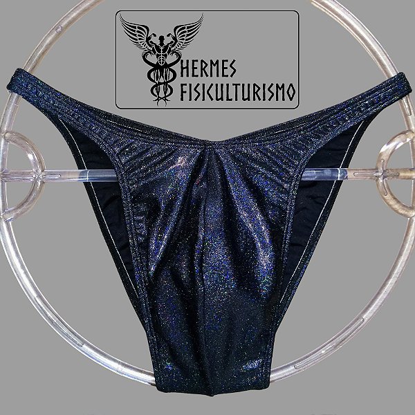 Sunga Bodybuilder Preta Brilhante Holográfica - Corte Pró