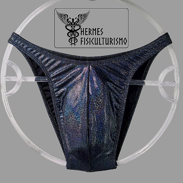 Sunga Bodybuilder Preta Brilhante Holográfica - Corte Tradicional
