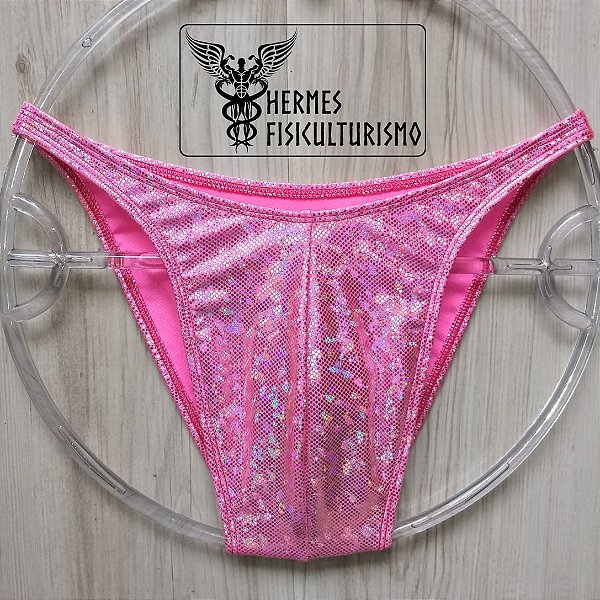Sunga Bodybuilder Rosa Clara Holográfica - Corte Tradicional