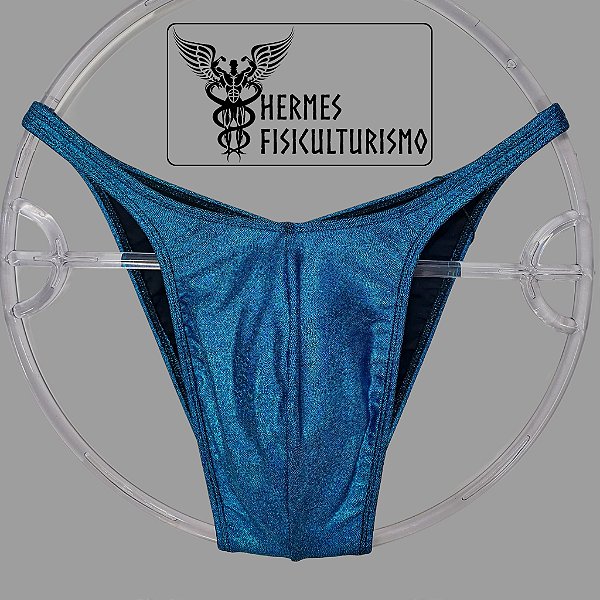 Sunga Bodybuilder Turquesa com Preto Brilhante Holográfica - Corte Pró