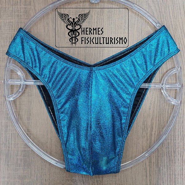 Sunga Bodybuilder Turquesa com Preto Brilhante Holográfica - Corte IFBB
