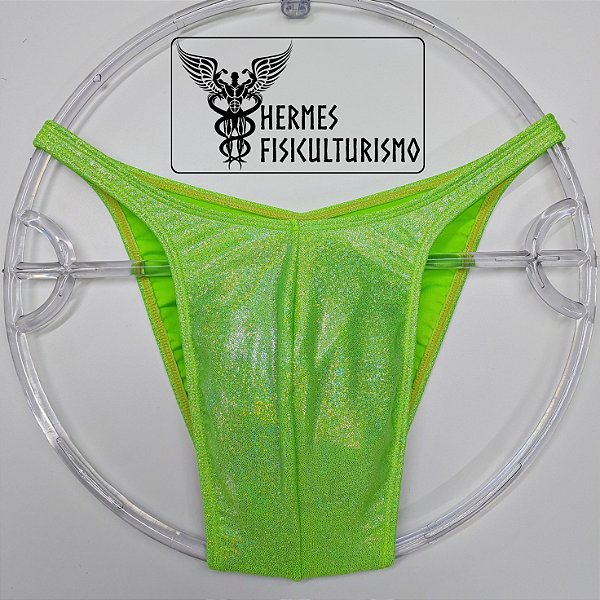 Sunga Bodybuilder Verde Limão Brilhante Holográfica - Corte Pró