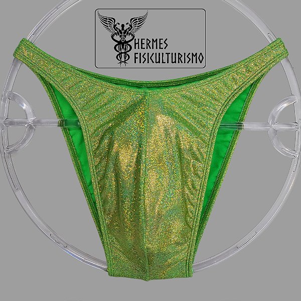 Sunga Bodybuilder Verde Limão Brilhante Holográfica - Corte Tradicional