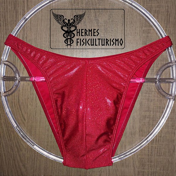 Sunga Bodybuilder Vermelha Brilhante Holográfica - Corte Tradicional