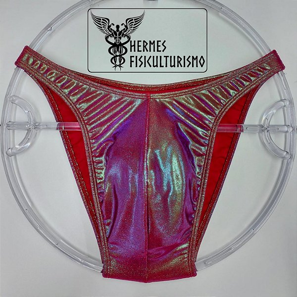 Sunga Bodybuilder Vermelha com Verde Brilhante - Corte Tradicional