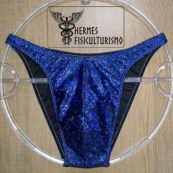 Sunga Bodybuilder Azul com Preto Escama Réptil - Corte Tradicional