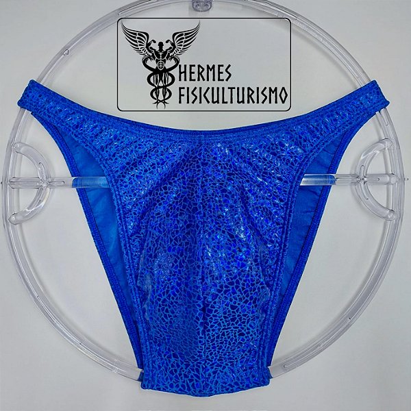 Sunga Bodybuilder Azul Real Escama Réptil - Corte Tradicional